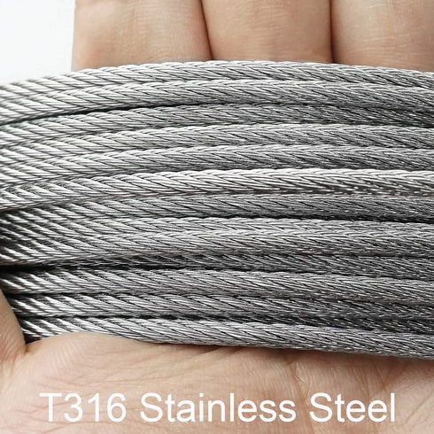 50FT 1/8" T316 Marine Grade Stainless Steel Wire Cable Ropes Sun Shade Sails Hardware Kits 6inch
