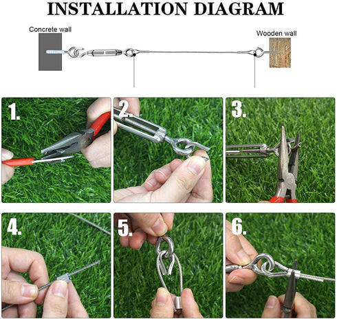 100ft Garden Wire Kits PVC Coated 304 Stainless Steel Wire Rope A2