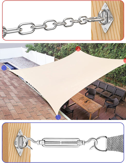 Stainless Steel Sun Shade Sail Hardware Kit 6inch with Chains Rope