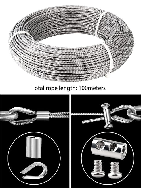 328ft 1/8" Stainless Steel Coated Cable Wire Rope Kit for Outdoor Railing W9