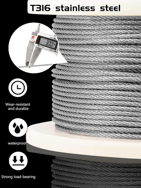 200ft 1/8" Heavy Duty T316 Stainless Steel Turnbuckle Wire Rope Kit