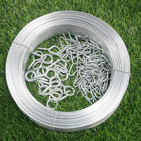 100m/ 2mm Garden Wire Coil Galvanised Wire Fencing with Screw Eyes,Fence Nail