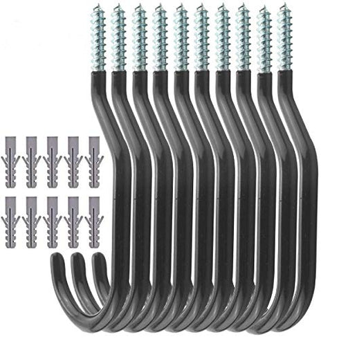 TooTaci Bike Hooks,10 Pack Heavy Duty Bicycle Storage Hooks Set,Screw-in Utility Storage Hangers Shed Garage Garden Hook Plastic Coated for Wall Mount/Ceiling for Mountain/Road Bikes