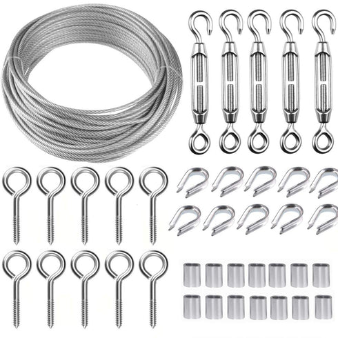 TooTaci Garden Wire/Picture Wire/Wire Fence Roll Kit, PVC Coated Heavy Duty 304 Stainless Steel Cable Rope,Lag Screw Eye Screw,Turnbuckle Wire Tensioner Strainer