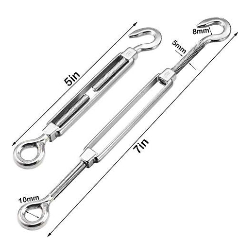 10pcs OC Turnbuckle Wire Tensioner Strainer M5 304 Stainless Steel Hook and Eye Rope Cable Tension Set