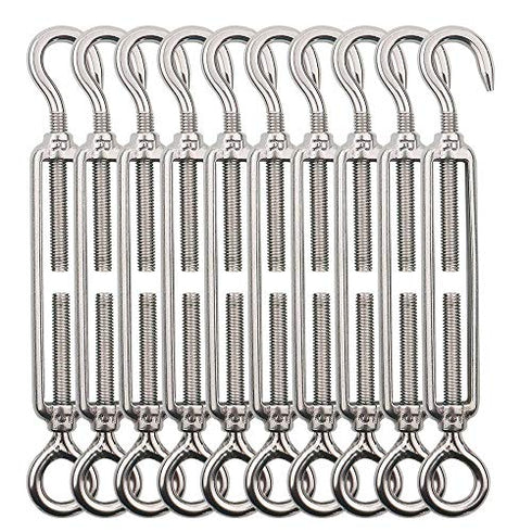 10pcs OC Turnbuckle Wire Tensioner Strainer M5 304 Stainless Steel Hook and Eye Rope Cable Tension Set