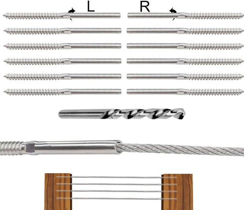 12 Pack Handed Thread Swage Lag Screws Left & Right for Wood Post of 1/8"Cable Railing Kit, Decking Railing Hardware T316 Marine Grade Stainless Steel