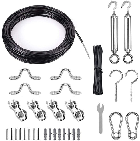 3/32" String Light Suspension Kit with Black PVC Coated Wire Rope Kit 100ft
