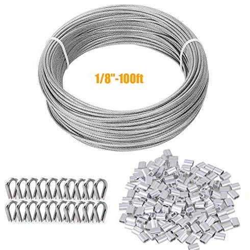 100ft 1/8" Garden Wire Rope Steel Cable Railing Kits A30