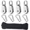 15mm 4Pcs Crane Pulley Block Swivel Hook Single Pulley Block Hanging Wire Towing Wheel 304 Stainless Steel 30 Meter Nylon Pulley Line Rope & Carabiner Snap Hook Clips