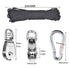 15mm 4Pcs Crane Pulley Block Swivel Hook Single Pulley Block Hanging Wire Towing Wheel 304 Stainless Steel 30 Meter Nylon Pulley Line Rope & Carabiner Snap Hook Clips