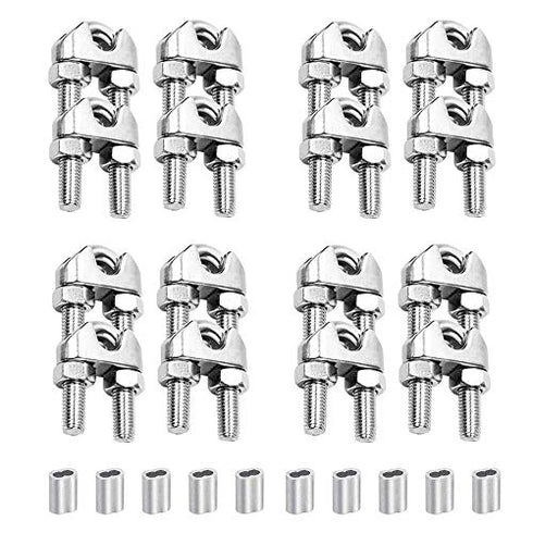 16 Pack M4 Wire Rope Clip Cable Clamp 304 Stainless Steel U Bolt Saddle Fastener for 4mm (5/32 ) Wire Rope Cable Contain Aluminum Crimping Loop