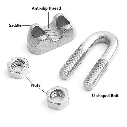 16 Pack M3 Wire Rope Clip Cable Clamp 304 Stainless Steel U Bolt Saddle Fastener for 3mm (1/8 ) Wire Rope Cable Contain Aluminum Crimping Loop