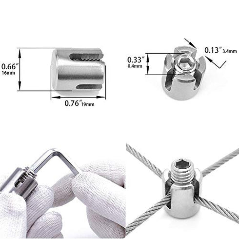 2 pcs Cable Cross Cable Clamps 3mm Wire Rope Trellis Cross Clips Suit for 1/8 Steel Wire Rope Clips Fitting for Wall Trellis System, Stainless Steel T316 Marine Grade
