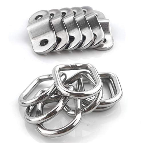 6Pcs 1/4" Stainless Steel Trailers Tie Down Anchor D Rings Anchor with Bracket Screws