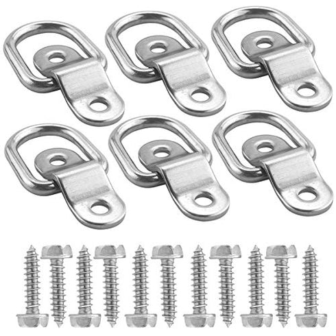 6Pcs 1/4" Stainless Steel Trailers Tie Down Anchor D Rings Anchor with Bracket Screws