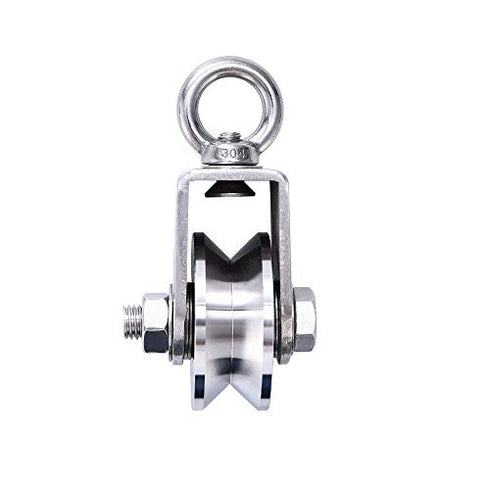 TooTaci Crane Pulley Block Lifting Crane Swivel Hook Hanging Wire Towing Wheel V Type 304 Stainless Steel Duplex Bearing Super Silent Detachable 360 Degree Rotation Heavy Duty Traction Wheel