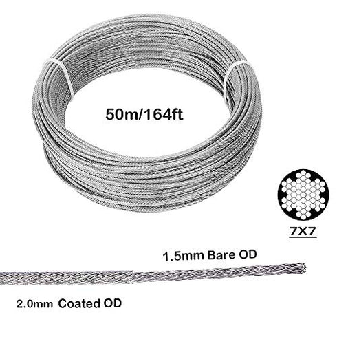 TooTaci Garden Wire/Picture Wire/Wire Rope Steel Cable Railing Kits Include Stainless Steel Wire Rope Cable, Aluminum Crimping Sleeves and Stainless Steel Thimble - 164ft