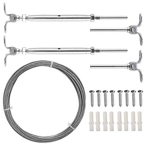 TooTaci Garden Wire/Light Hanging Wire Fence Roll Kit With 1/8 Wire Rope,Angle 180¡ã Adjustable Swage Toggle Turnbuckle & End,T316 Marine Grade