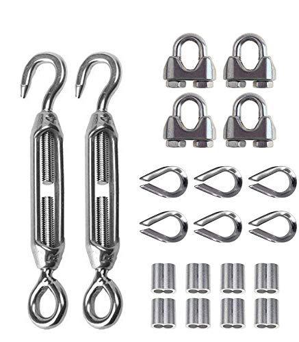 TooTaci Heavy Duty Wire Rope Tension Kits with Turnbuckle and Cable Clamp