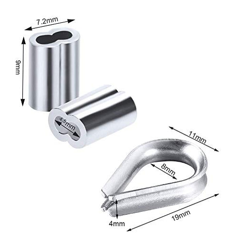 TooTaci Garden Wire/Picture Wire/Wire Rope Steel Cable Railing Kits Include Stainless Steel Wire Rope Cable, Aluminum Crimping Sleeves and Stainless Steel Thimble - 164ft