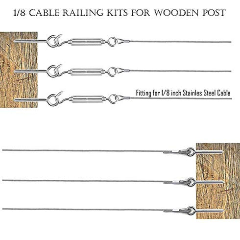 M5 Turnbuckle Kit 1/8 Cable Railing Hardware Kit for Wooden Post